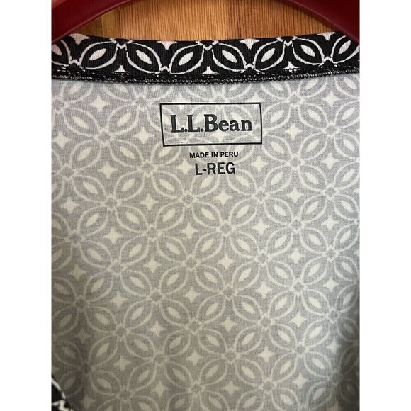 LL Bean Womens Peplum Tunic Blouse Shirt Sz L Black White Deep V Neck Pullover - Picture 3 of 6